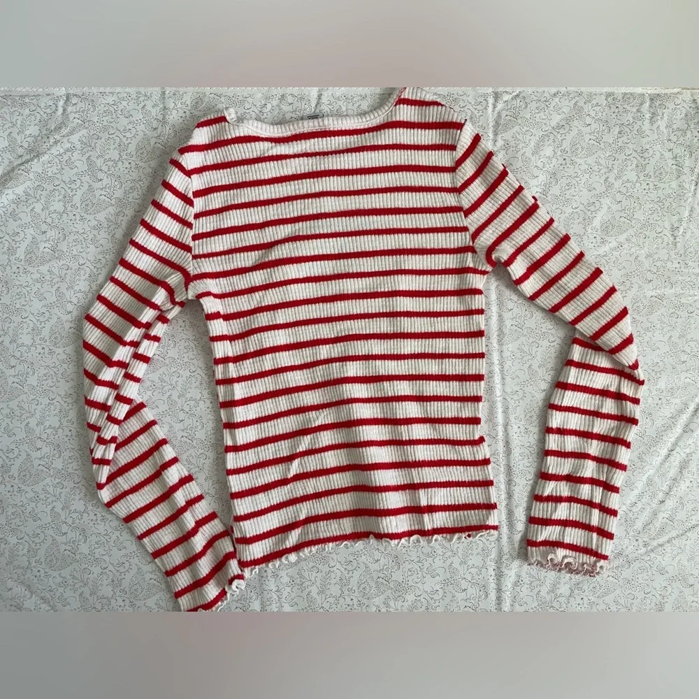 Old Navy Long Sleeve Tees Lot Of 3 Girls Sz L (10-12) Curled Hem Ribbed Striped